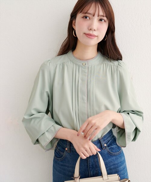 ネコチ　ブラウス AMBIDEX Store 〇ブロード レースピンタック スタンドブラウス(F シロ