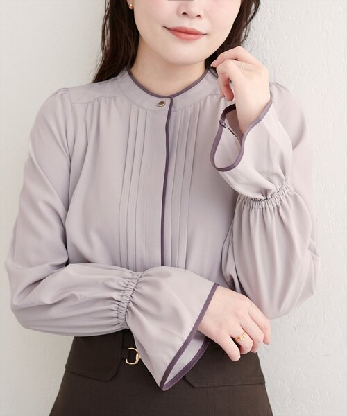natural couture ブラウス シャツ 配色パイピングタックブラウス