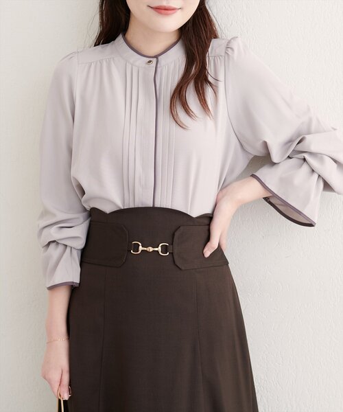 natural couture ブラウス シャツ 配色パイピングタックブラウス