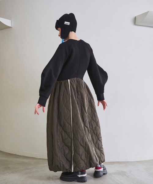 OMMO（オーエムエムオー） ワンピース SWEAT DOCKING QUILTING OP
