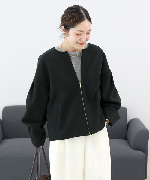 Aletta vita ブルゾン アウター フェイクウールノーカラーダブルジップ