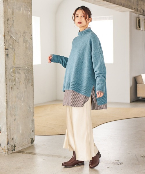 英国製 ビンテージ ネップウール ビッグシルエット ハイネック ケーブルニット ex/tra】ケーブル タートルネックニット｜プルオーバー｜ニコル公式