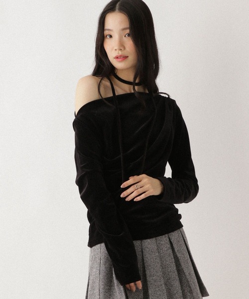 Heather（ヘザー） tシャツ タイ付きベロアカットソー 627014