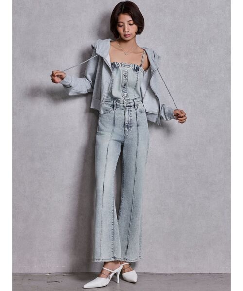 GYDA BACKリボンデニムロンパース デニム パンツ セットアップ ギャル ジェイダ GYDA BACKリボンデニムロンパース （ICE） -ファッション通販