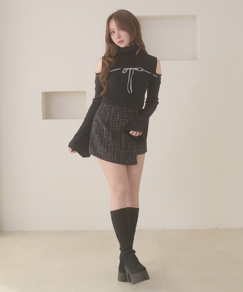 リボン スカパン Ambre Neige（アンブルネージュ） パンツ tweed back ribbon skirt