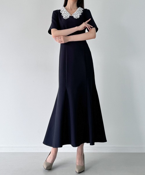 JUNOAH（ジュノア） 半袖ワンピース SMALL ネイビー レディース