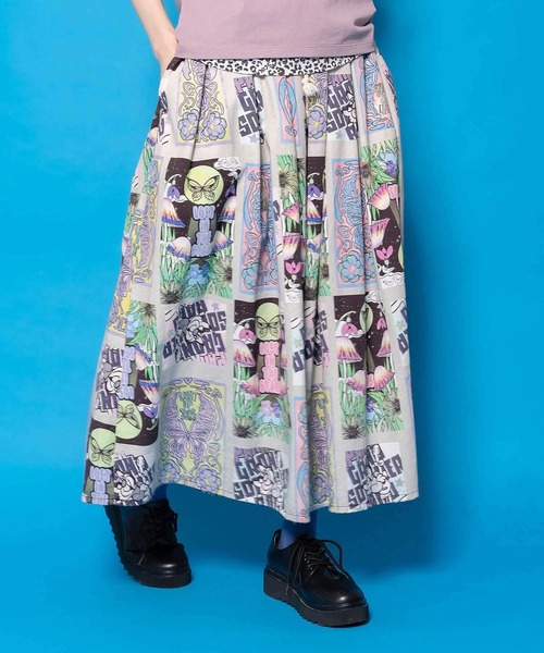 スカラー scolar スカラーグラフィック柄 レース×サテンスカート スカラー ScoLar スカラーグラフィック柄 レース×サテンスカート