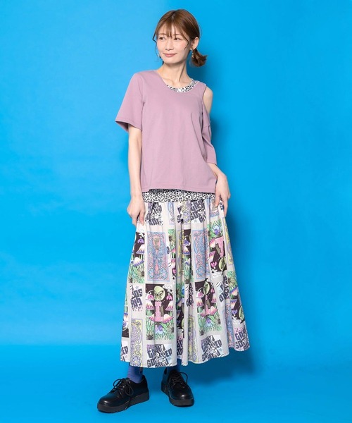 【scolar】蝶々とキノコのコラージュ柄スカート ScoLar（スカラー） スカート 蝶々とキノコのコラージュ柄スカート