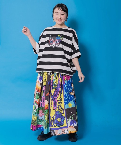 スカラー scolar スカラーグラフィック柄 レース×サテンスカート スカラー ScoLar スカラーグラフィック柄 レース×サテンスカート