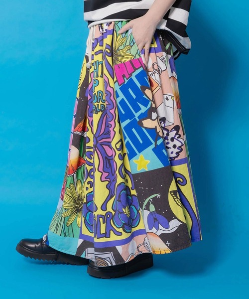 【scolar】蝶々とキノコのコラージュ柄スカート ScoLar（スカラー） スカート 蝶々とキノコのコラージュ柄スカート