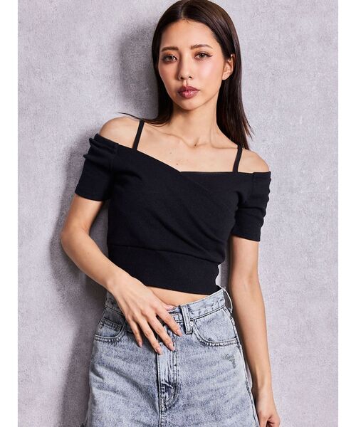 GYDA（ジェイダ） tシャツ ラメテレコハーフスリーブカシュクール 
