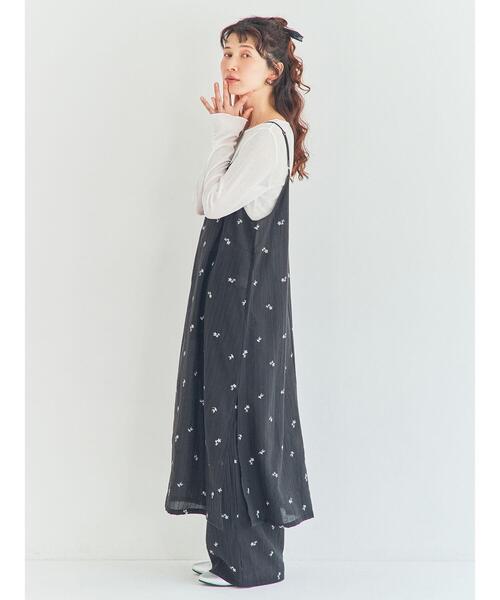 ワンピース シアー楊柳刺繍キャミソールワンピースの画像