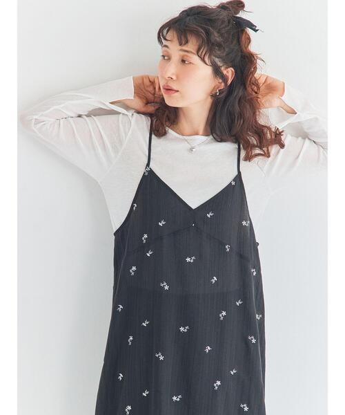 ワンピース シアー楊柳刺繍キャミソールワンピースの画像
