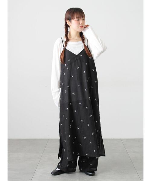 ワンピース シアー楊柳刺繍キャミソールワンピースの画像