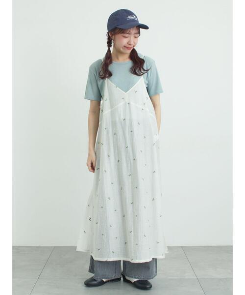 ワンピース シアー楊柳刺繍キャミソールワンピースの画像