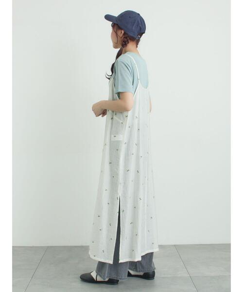 ワンピース シアー楊柳刺繍キャミソールワンピースの画像