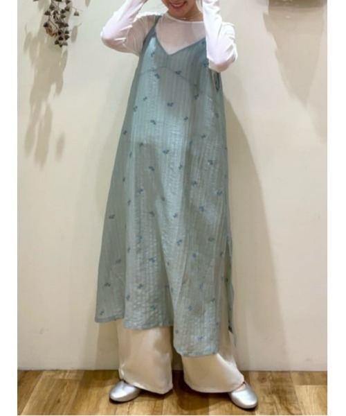 ワンピース シアー楊柳刺繍キャミソールワンピースの画像