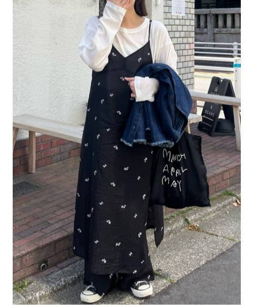 ワンピース シアー楊柳刺繍キャミソールワンピースの画像