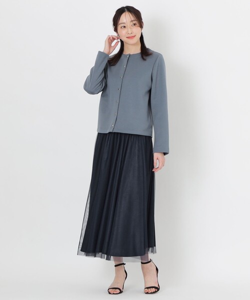 「S.ESSENTIALS」 ノーカラージャケット 38 ダークネイビー レディース_画像2