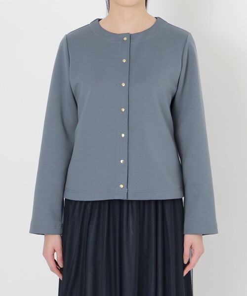 「S.ESSENTIALS」 ノーカラージャケット 38 ダークネイビー レディース_画像6