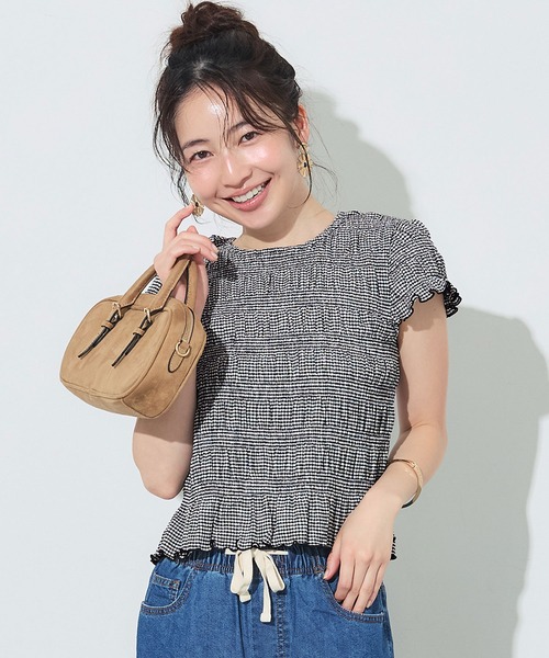 シャーリング 半袖 トップス イエロー coca（コカ） tシャツ 半袖 シャーリング半袖トップス レディース