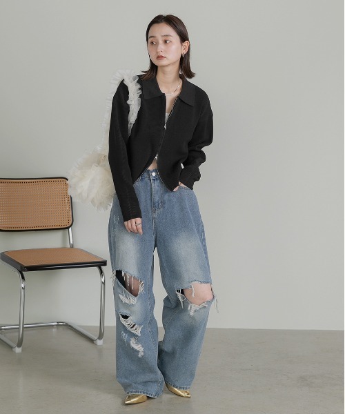 「ad thie」 ニットカーディガン FREE ブルー レディース_画像7