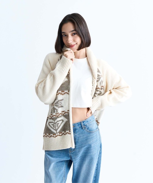 「ROXY」 ニットカーディガン LARGE グレー レディース_画像2