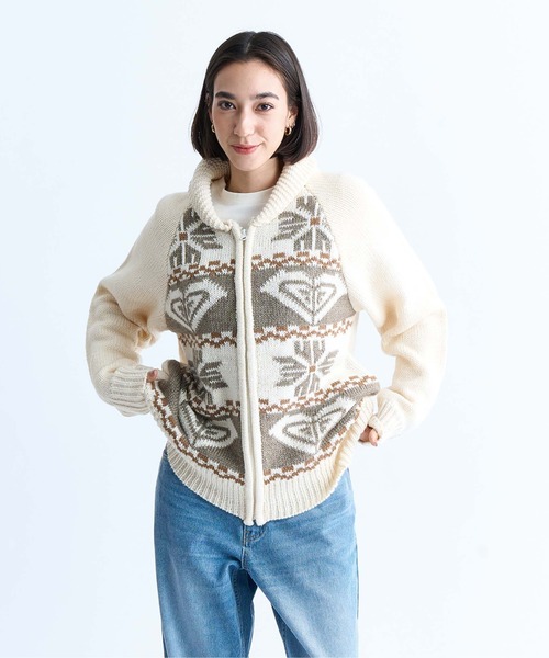 「ROXY」 ニットカーディガン LARGE グレー レディース_画像4