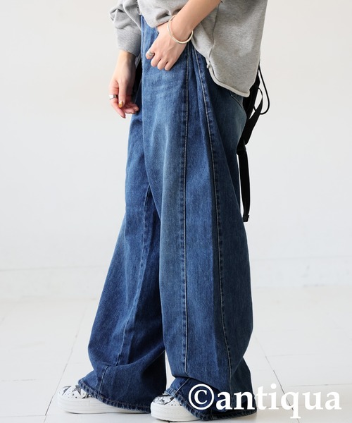 「antiqua」 デニムパンツ LARGE インディゴブルー レディース_画像4