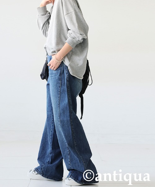 「antiqua」 デニムパンツ LARGE インディゴブルー レディース_画像6