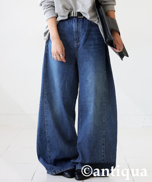 「antiqua」 デニムパンツ LARGE インディゴブルー レディース_画像9