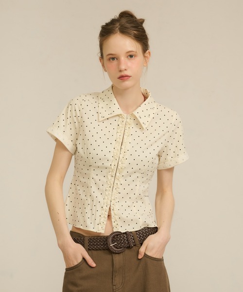 hazyl ブラウス シャツ 半袖 frill studs shirt / フリルスタッズ