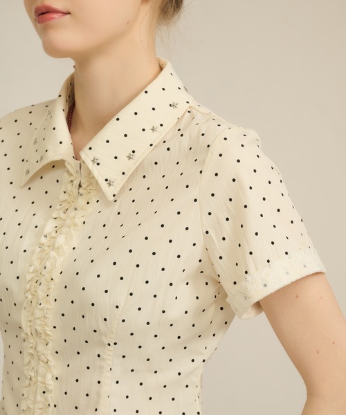 hazyl ブラウス シャツ 半袖 frill studs shirt / フリルスタッズ 