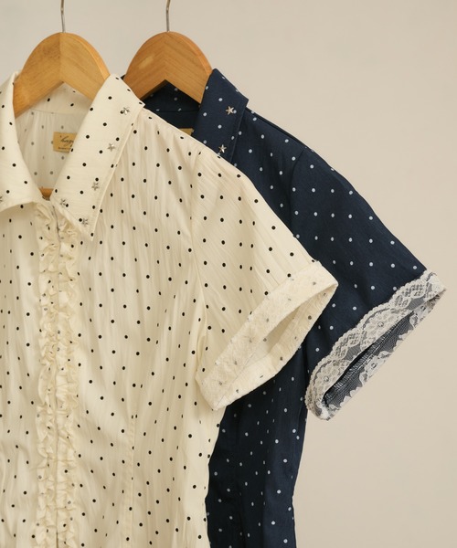 hazyl ブラウス シャツ 半袖 frill studs shirt / フリルスタッズ 