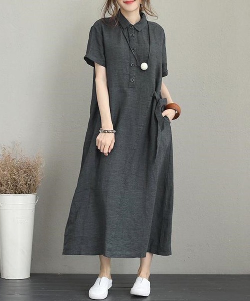 「SallyLunn」 シャツワンピース MEDIUM チャコールグレー レディース_画像2