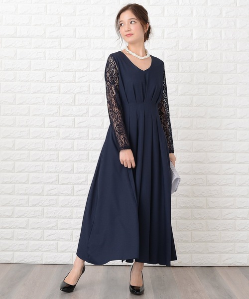Lace Ladies（レースレディース） ドレス 袖レース切替Aラインフレア