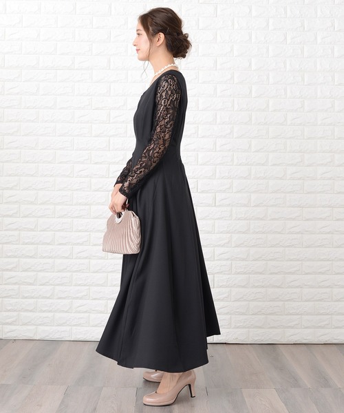 Lace Ladies（レースレディース） ドレス 袖レース切替Aラインフレア