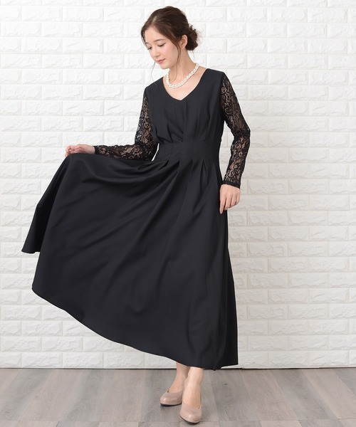 Lace Ladies（レースレディース） ドレス 袖レース切替Aラインフレア