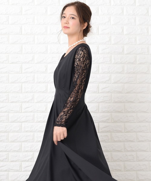 Lace Ladies（レースレディース） ドレス 袖レース切替Aラインフレア