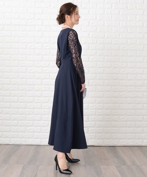 Lace Ladies（レースレディース） ドレス 袖レース切替Aラインフレア