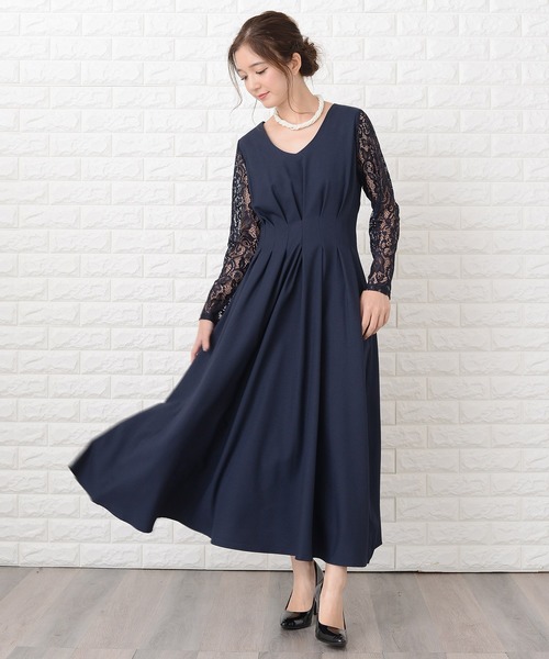 Lace Ladies（レースレディース） ドレス 袖レース切替Aラインフレア