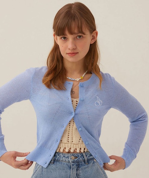 カーディガン KIRSH MIDDLE CHERRY KNIT SLIM CARDIGAN LS キルシーチェリーニット カーディガン「S」 レディー