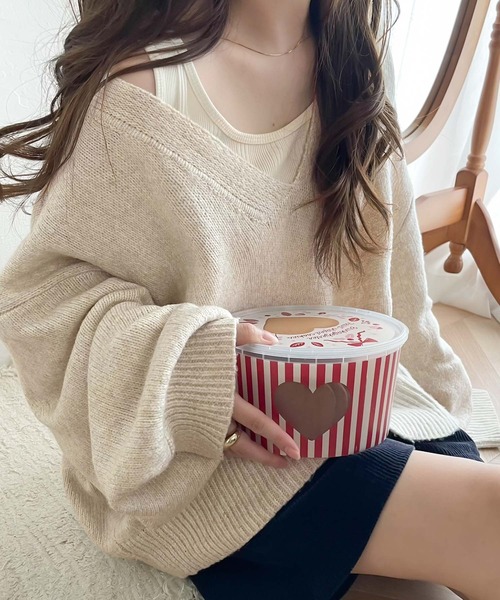 ニット セーター ミックスカラーVネックニット レディース Java ニット セーター 「JaVaジャバ コラボ」ふんわりソフト