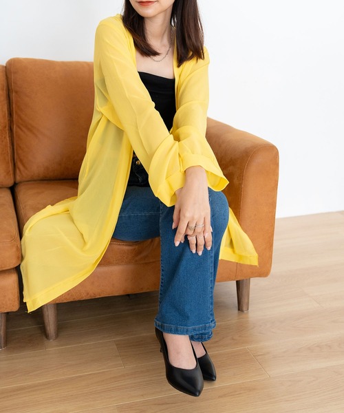 NinaetLina カーディガン シアーロングカーディガン レディース