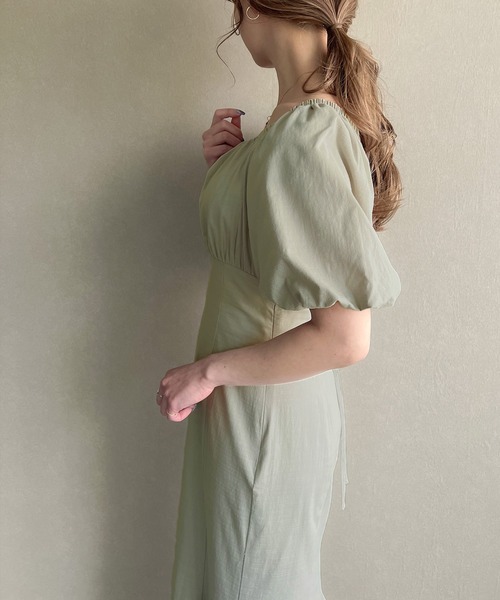 JUNOAH ワンピース リネンライクレースアップマーメイド