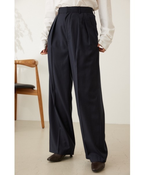 crie conforto スラックス パンツ ピンストライプ2タックワイドパンツ