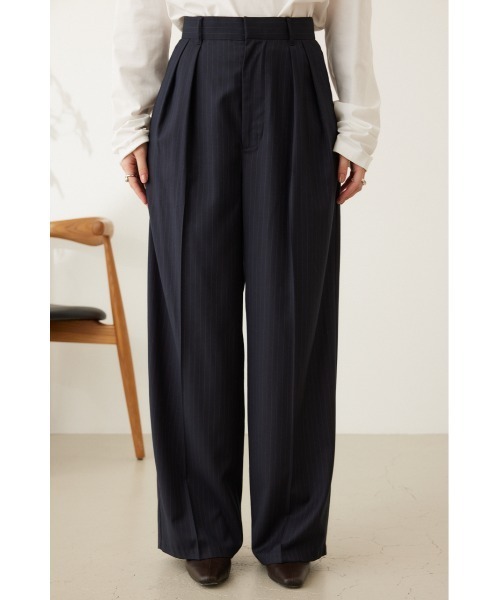 crie conforto スラックス パンツ ピンストライプ2タックワイドパンツ