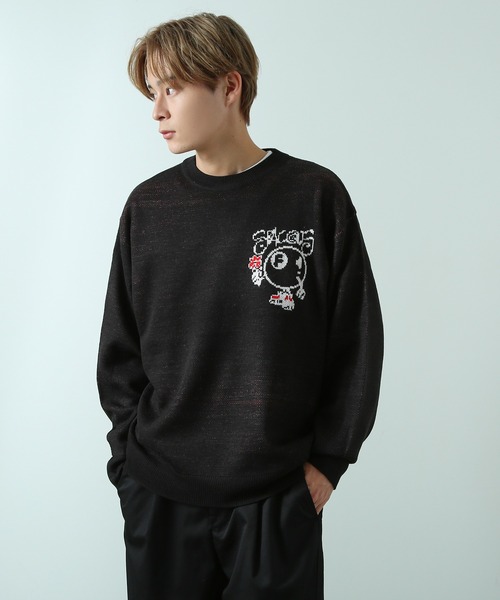 GIANNI VERSACE メンズ ジャガード クルーネック ニット 長袖 improves セーター ニット グラフィック ジャガード クルー
