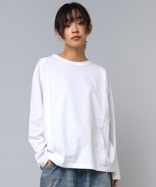 美品 URCH RNA アトリエチュニックシャツ 長袖 オーバーサイズ 白 URCH RNA tシャツ M2167 あつみの違う切り替えロンT レディース