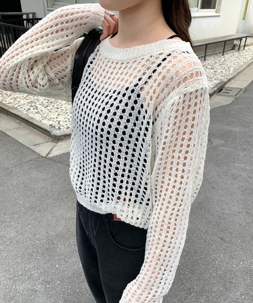 ニット セーター メッシュ編みショート丈ニット/洗える レディース ニット セーター メッシュニットトップス レディース : ZOZOTOWN